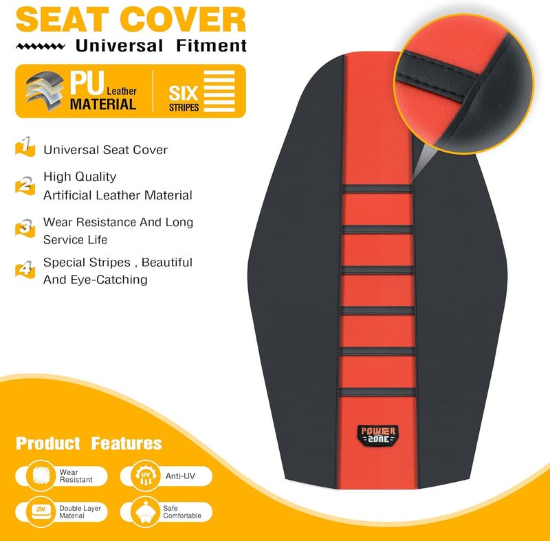 sawrain Dirt Bike Seat Cover - Universal Gripper No-Slip Dirtbike Seat Cover Black-Red - Image 2